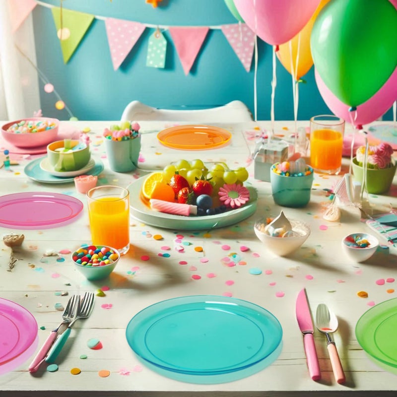 Party Essentials Hard Plastic 9-Inch Round Party/Luncheon Plates, Assorted Neon, 40-Count - Image 3